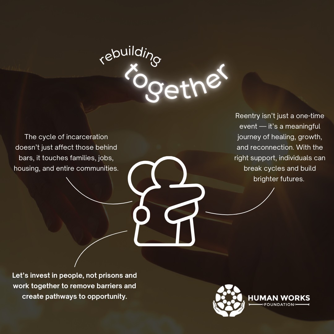 The impact of incarceration ripples far beyond prison walls — it touches families, futures, and entire communities. This Second Chance Month, we stand beside those rebuilding after incarceration because reentry is not a one-time event; it’s a journey of healing, growth, and belonging.

 

When we invest in reentry, we invest in people — building stronger communities and breaking the cycles of poverty, stigma, and separation.

 

Learn how you can support this movement: human-works.org/ways-to-help

📖 Read more: Prison Policy Initiative – Mass Incarceration: The Whole Pie 2024

https://www.prisonpolicy.org/reports/pie2025.html

 

🌱 Rebuilding Together: Because everyone deserves a second chance.

#SecondChanceMonth #ReentryMatters #RebuildingTogether #JusticeWithCompassion #HumanWorksFoundation