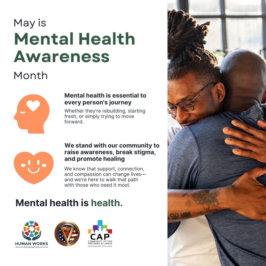 Mental health affects how we think, feel, and move forward in life. At Human Works, we believe everyone deserves support, healing, and hope—especially during tough transitions.

Let’s take time this month to care for our minds and check in with each other. Mental health is for everyone.

💚 You matter. Your mental health matters.

 
 #MentalHealthAwareness #HumanWorksFoundation #EmpoweringLives #CreatingPathways #HopeAndHealing